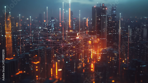 Wallpaper Mural Smart digital Innovation city with connection network reciprocity over the cityscape. of future smart wireless digital city and social media networking systems that connects people with in city Torontodigital.ca