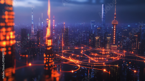 Wallpaper Mural Smart digital Innovation city with connection network reciprocity over the cityscape. of future smart wireless digital city and social media networking systems that connects people with in city Torontodigital.ca