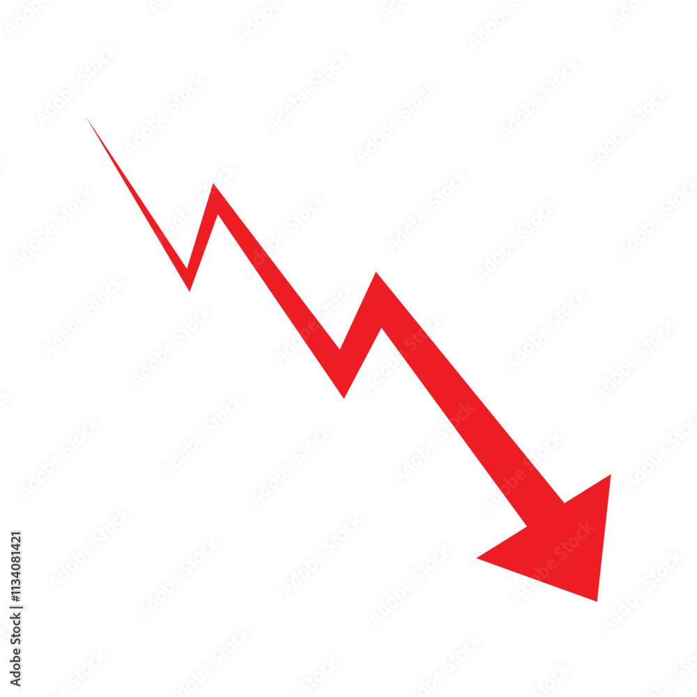 Red arrow going down stock icon on white background. Symbol of down arrow graph icon. Bankruptcy, financial market crash icon. Falling growth in business. Vector illustration.
Red arrow going down stock icon on white background. Symbol of down arrow graph icon. Bankruptcy, financial market crash icon. Falling growth in business. Vector illustration.