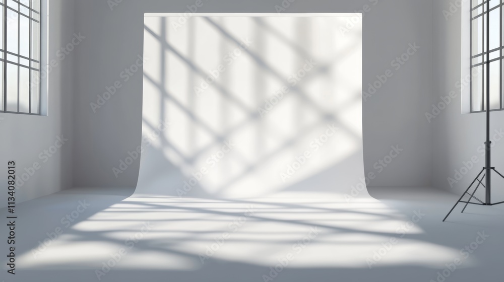 Obraz premium Abstract white studio background for product presentation Empty room with shadows of window Display product with blurred backdrop