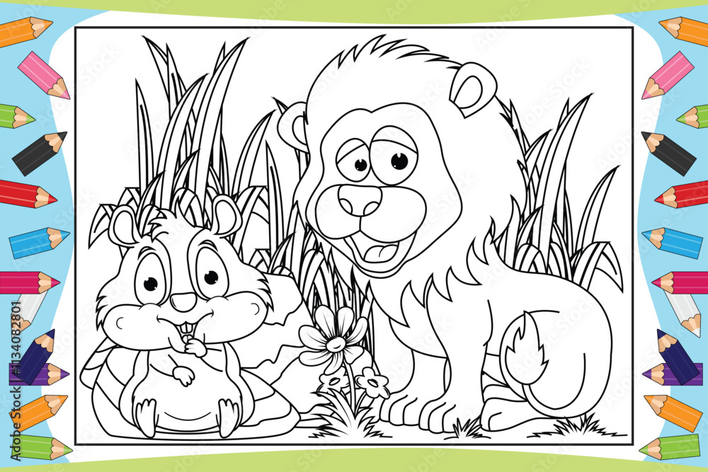 Fototapeta premium coloring cute animal cartoon for kids