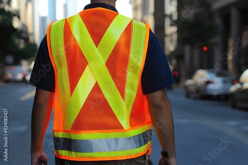 Reflective Safety Vest on Urban Street photo