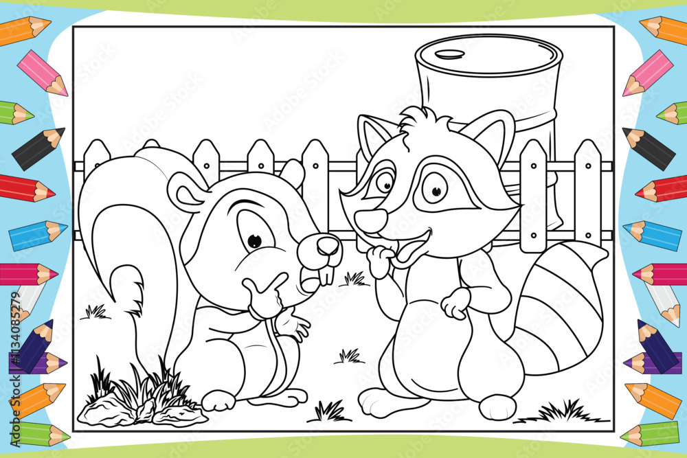 Naklejka premium coloring cute animal cartoon for kids
