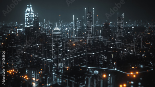 Wallpaper Mural Smart digital Innovation city with connection network reciprocity over the cityscape. of future smart wireless digital city and social media networking systems that connects people with in city Torontodigital.ca