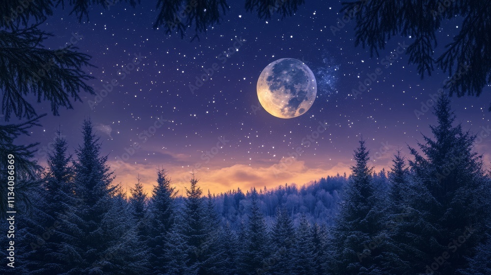 Naklejka premium The moon in the sky at night over the forest