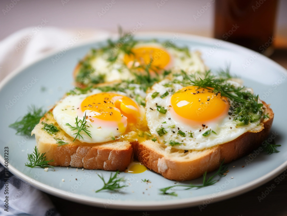 Delicious Toast with Freshly Cooked Egg Delicious Toast with Freshly Cooked Egg