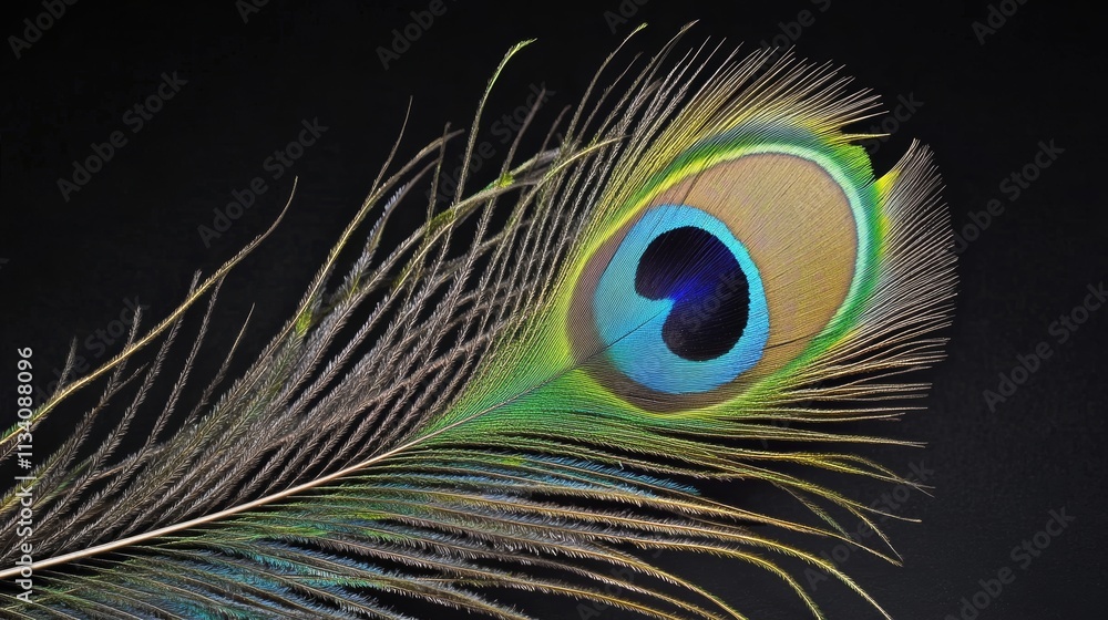 Obraz premium Close-up of the eyespot on a peacock feather- greenleaf kansas united states of america
