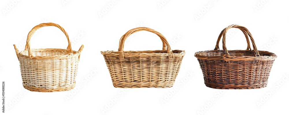Wicker Baskets Displayed Isolated on PNG Transparent Background
