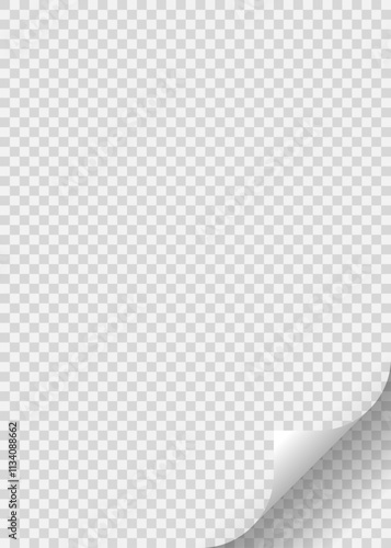 Vector realistic paper corner turn page with soft shadow on transparent background
