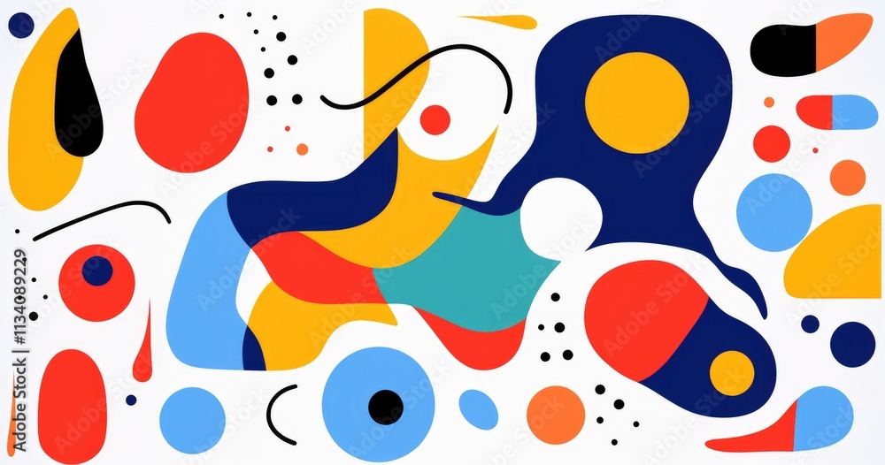 Fototapeta premium beautiful abstract simple shapes, vector illustration, simple lines, black line art, flat colors, colorful, orange green blue yellow purple red white black