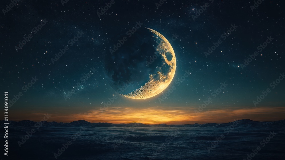 Crescent Moon over a Dreamlike Landscape Crescent Moon over a Dreamlike Landscape