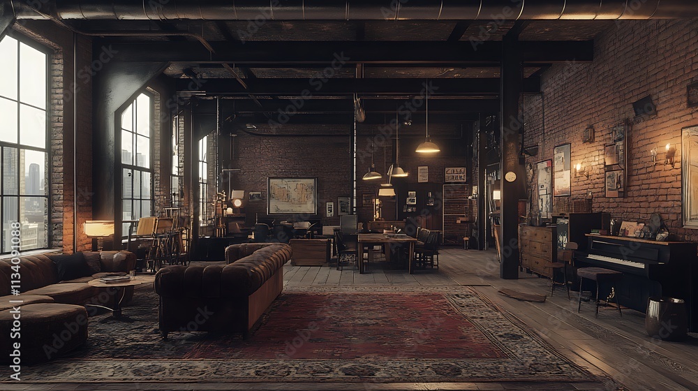 Daylight in a cozy industrial loft urban interior styling Daylight in a cozy industrial loft urban interior styling