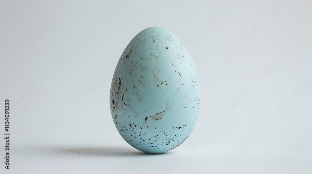 A delicate pastel blue egg with subtle speckles, isolated on a bright white surface. A delicate pastel blue egg with subtle speckles, isolated on a bright white surface.