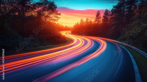 Sunset Highway: A Vibrant Tapestry of Light and Motion