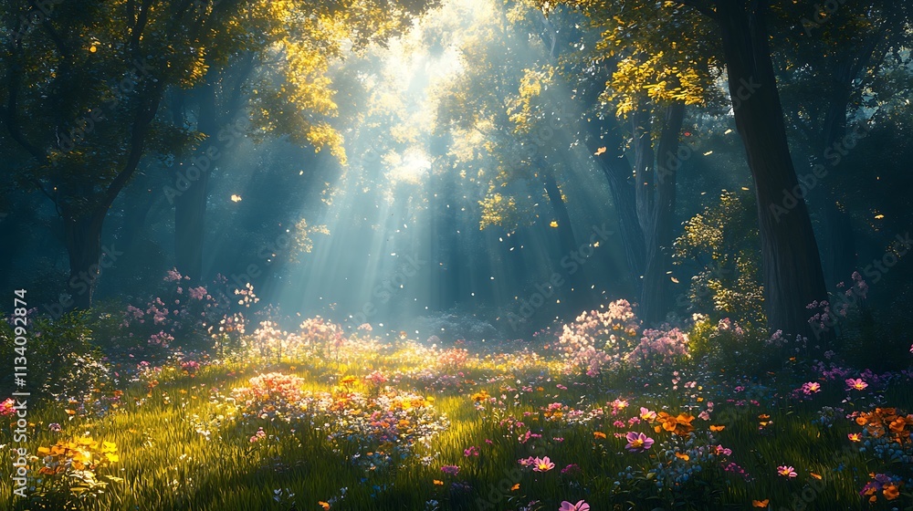 Enchanting sunlit forest landscape nature photography tranquil setting Enchanting sunlit forest landscape nature photography tranquil setting