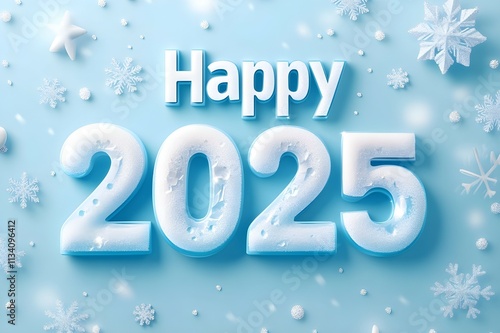 Frosted Glass "Happy 2025. Happy New Year 2024, New Year's celebration holiday greeting card or poster with copy space background