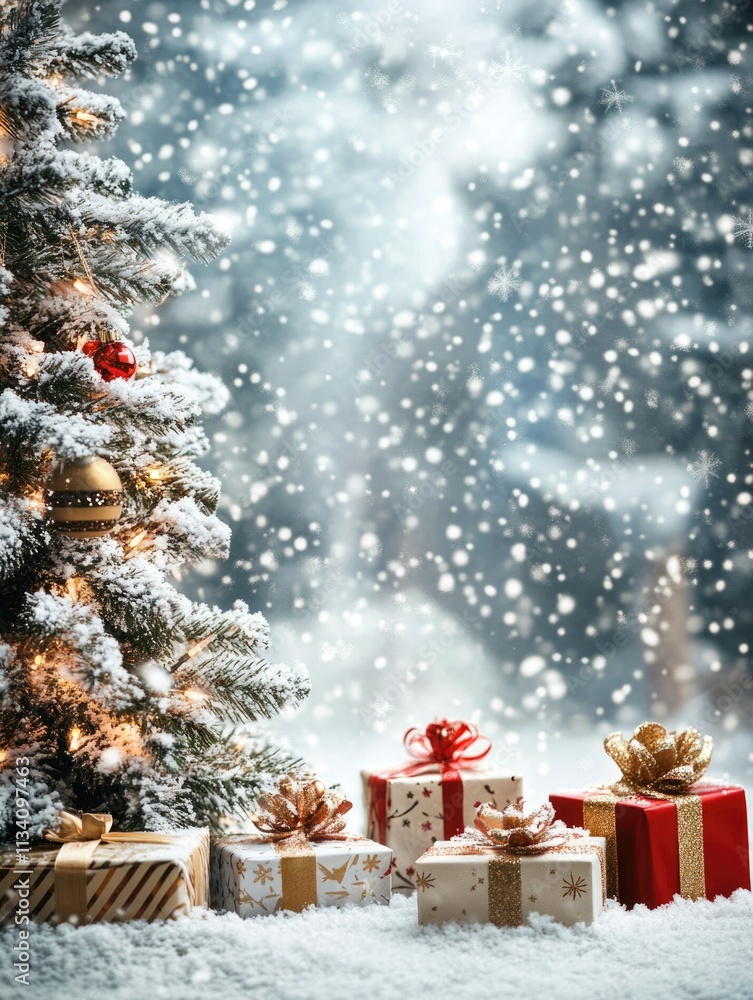 Christmas Tree with Presents in Snow Christmas Tree with Presents in Snow