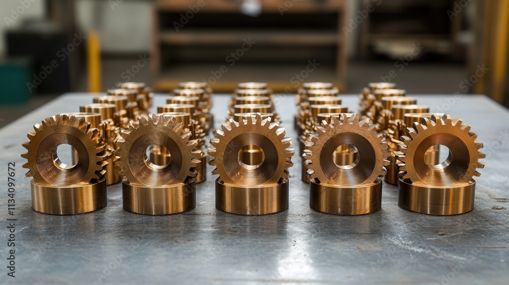 Precision machining of brass gears industrial workshop product showcase manufacturing environment close-up view engineering concept Precision machining of brass gears industrial workshop product showcase manufacturing environment close-up view engineering concept