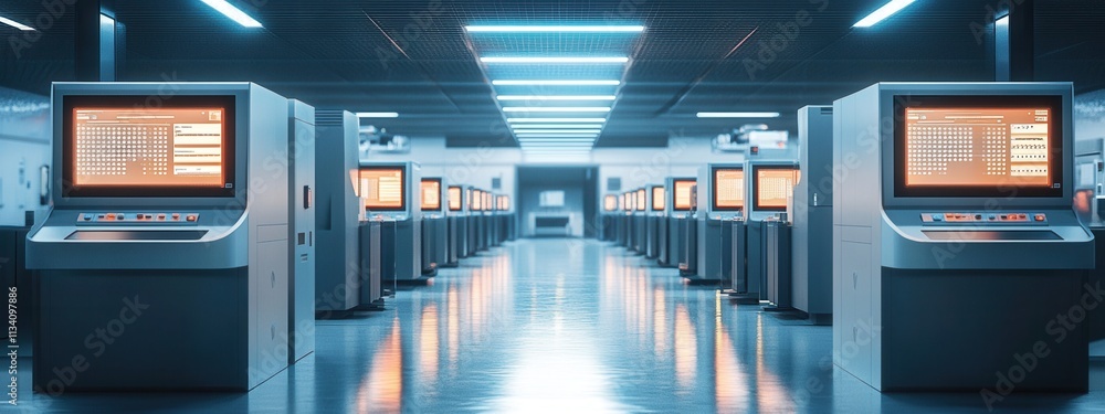 Advanced computing systems in a high-tech lab environment futuristic technology exhibition industrial setting