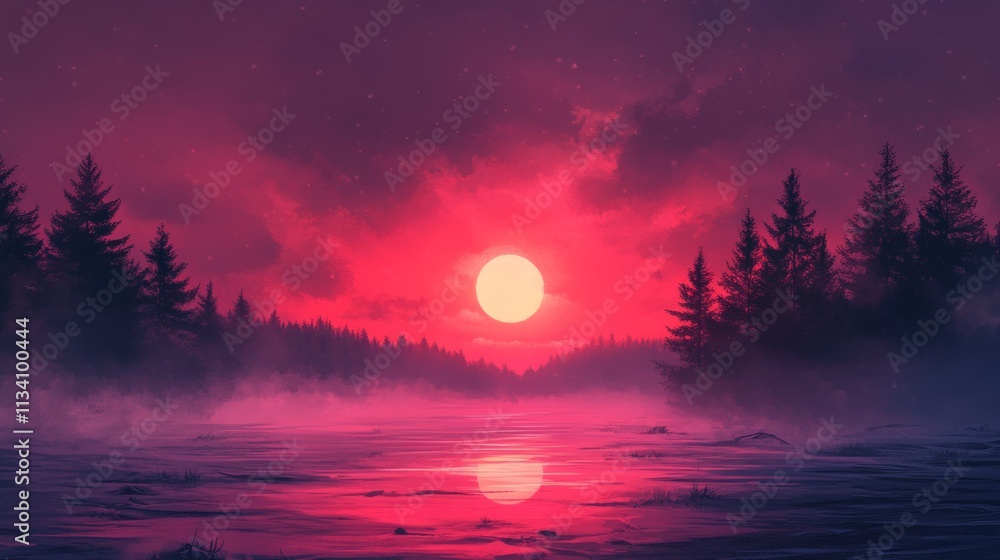A beautiful sunset with a large red sun in the sky A beautiful sunset with a large red sun in the sky