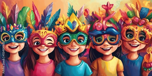 Children with carnival masks photo