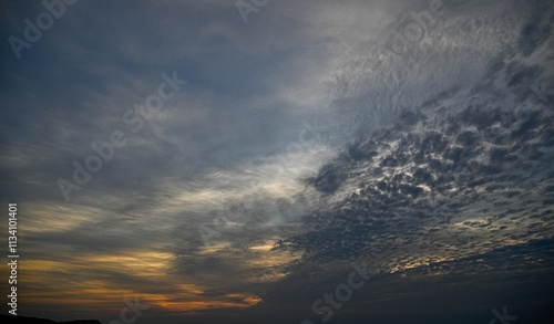 High resolution colorful panoramic image of the beautiful sunset on the beach- Israel