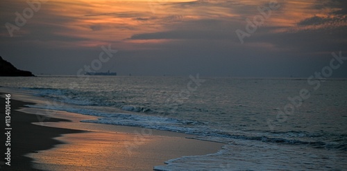 High resolution colorful panoramic image of the beautiful sunset on the beach- Israel