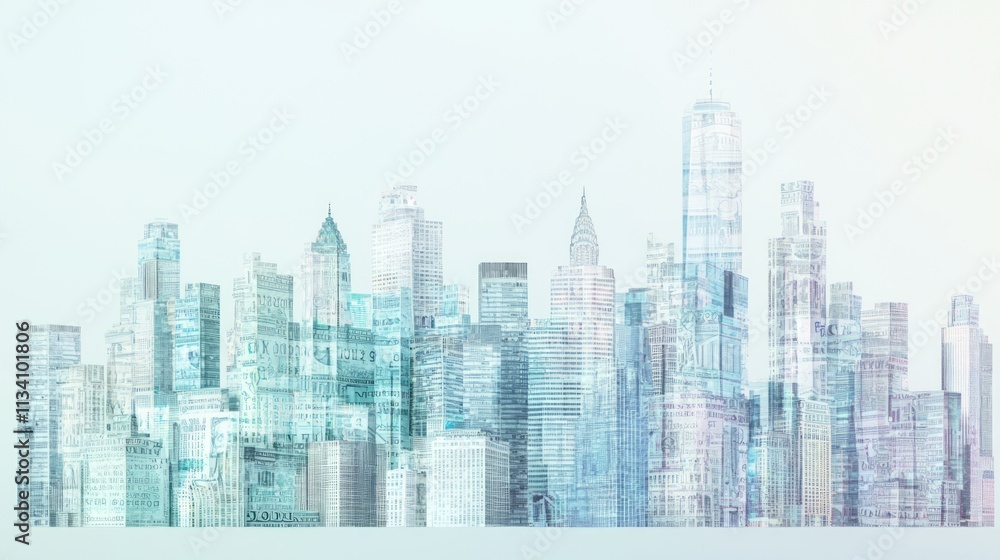 Currency Cityscape: Abstract Digital Skyline with Glitch Effects for Dynamic Urban Life Currency Cityscape: Abstract Digital Skyline with Glitch Effects for Dynamic Urban Life