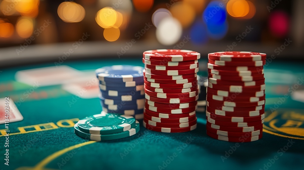 a casino table with a stack of poker chips a casino table with a stack of poker chips