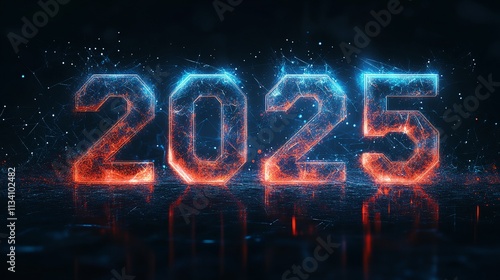 The image is a futuristic representation of the number 2025