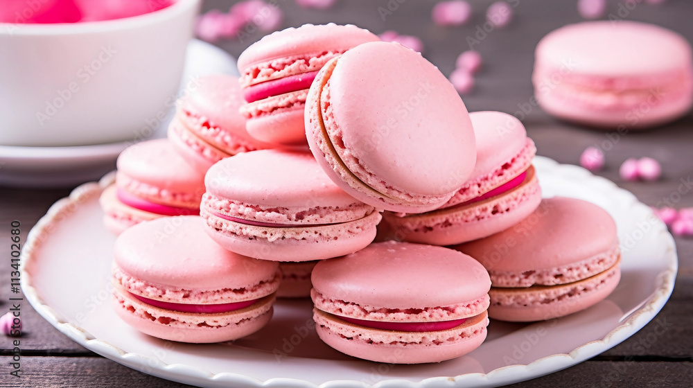Fototapeta premium Pink Macaroons on a Plate