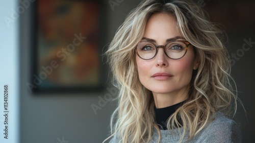 Portrait of a Woman with Blonde Hair and Round Glasses