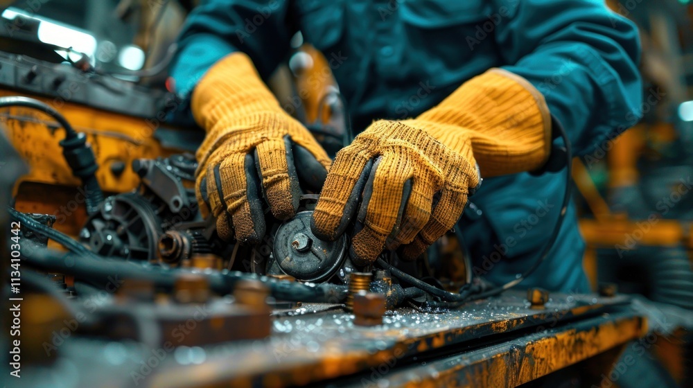 Close-up of mechanic's hands repairing machinery. Close-up of mechanic's hands repairing machinery.