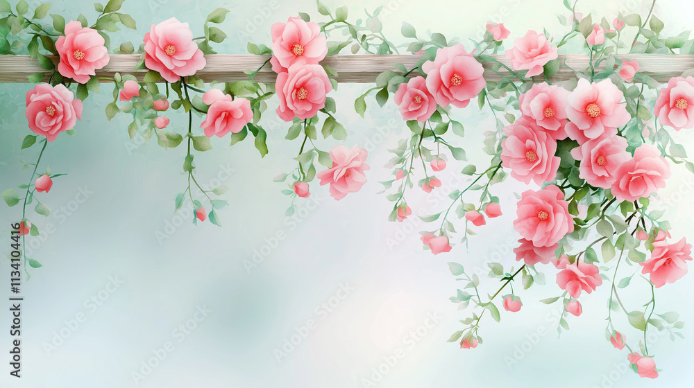 Watercolor depiction of a climbing rose vine wrapping Watercolor depiction of a climbing rose vine wrapping