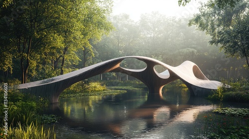 A bio-inspired bridge with arches resembling the graceful curves of a fish body, combining aesthetic beauty with structural integrity