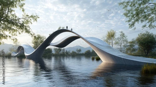 A bio-inspired bridge with arches resembling the graceful curves of a fish body, combining aesthetic beauty with structural integrity