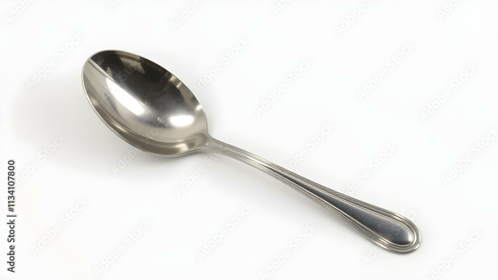 A shiny stainless steel spoon, perfectly polished, isolated on a white background, full depth of field A shiny stainless steel spoon, perfectly polished, isolated on a white background, full depth of field