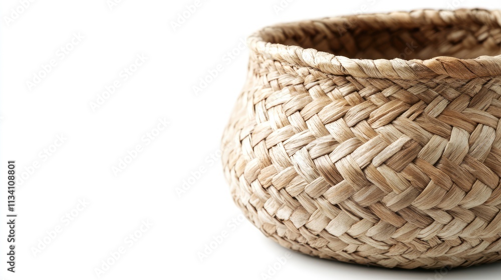 A woven basket made from natural materials, suitable for storage or decoration. A woven basket made from natural materials, suitable for storage or decoration.