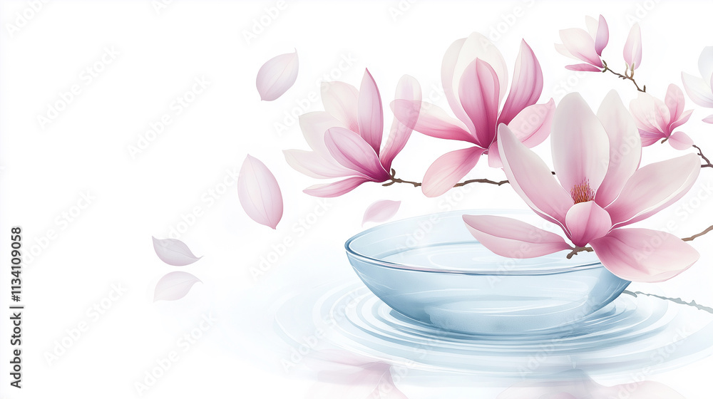 Watercolor art of a magnolia branch floating in Watercolor art of a magnolia branch floating in