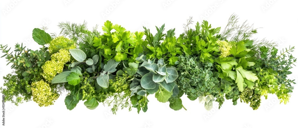 A vibrant arrangement of various green herbs and leafy plants. A vibrant arrangement of various green herbs and leafy plants.