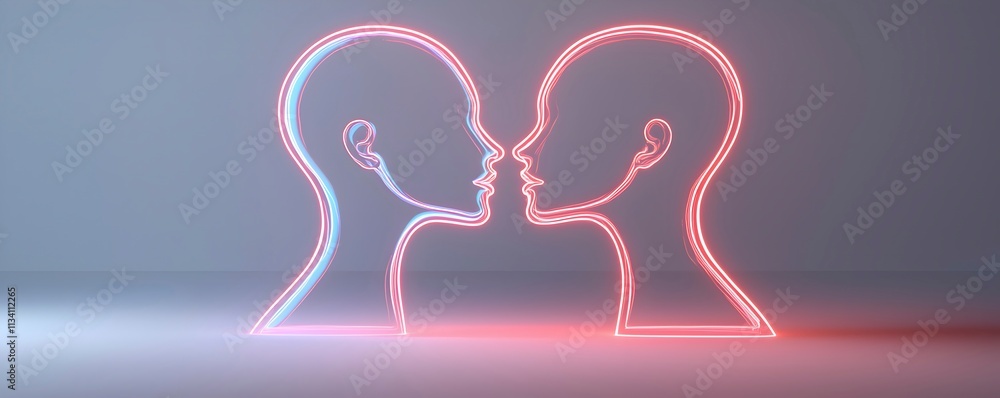 Neon Silhouettes of Interacting Heads Neon Silhouettes of Interacting Heads