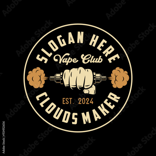 Vape shop logo emblem template vector illustration. Smoke shop logo. Design elements for logo, label, badge, sign. Monochrome label for vaping and electronic cigarette.