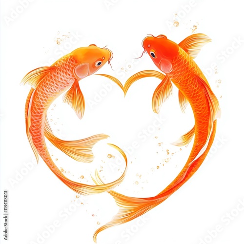 Wallpaper Mural Two beautiful goldfish swimming together forming a heart shape in a vibrant design. Torontodigital.ca