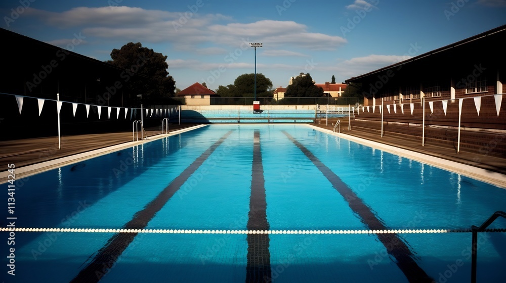 Obraz premium Serene Lap Pool with Calm Clean Water Ideal for Fitness Recreation and Relaxation in a Modern Minimalist Outdoor Setting