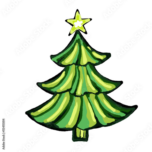 Christmas trees is gradient green color  with a bright star on top  transparent background
