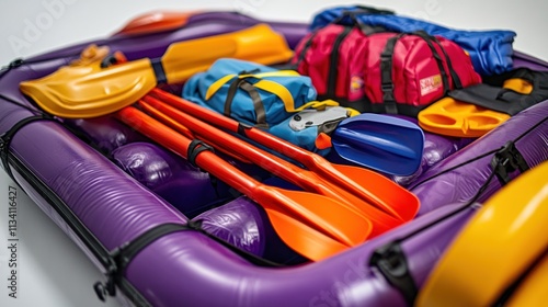 Wallpaper Mural Purple inflatable raft with colorful paddles and gear. Torontodigital.ca