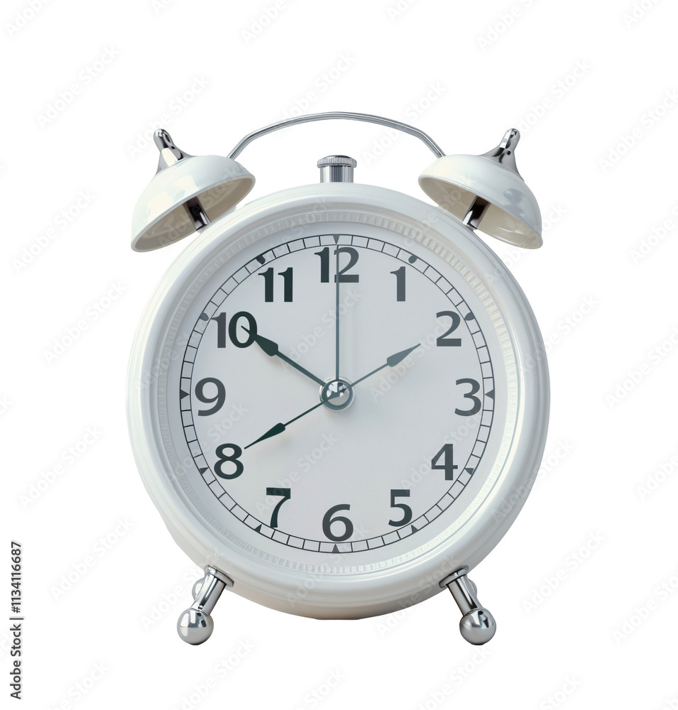 a white alarm clock with bells a white alarm clock with bells