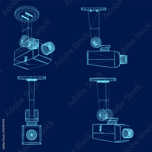 Security camera. Wireframe cctv home wireless electronic inspection cameras decent vector illustrations. Video cctv camera, electronic equipment to monitoring