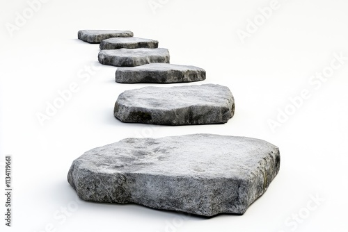 A series of flat stones arranged in a line, suggesting a pathway or stepping stones. photo