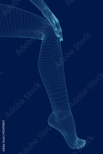 Wireframe Female hand and leg. Logotype for fashion salon. Vector illustration. Blue background